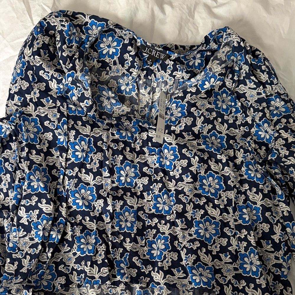 J. Crew Women's Navy and Blue Floral Blouse